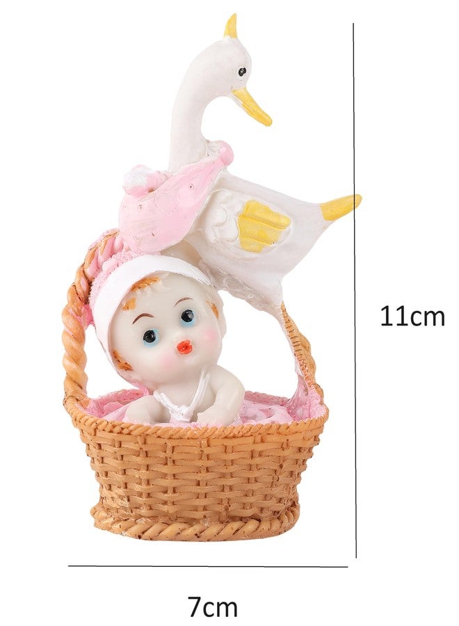 Chocozone New Born Girl Showpiece Announcement Signs Basket Decorations for 1st Birthday Shower Cake Toppers (Duck Carrying Baby) (Pink) - Image 5